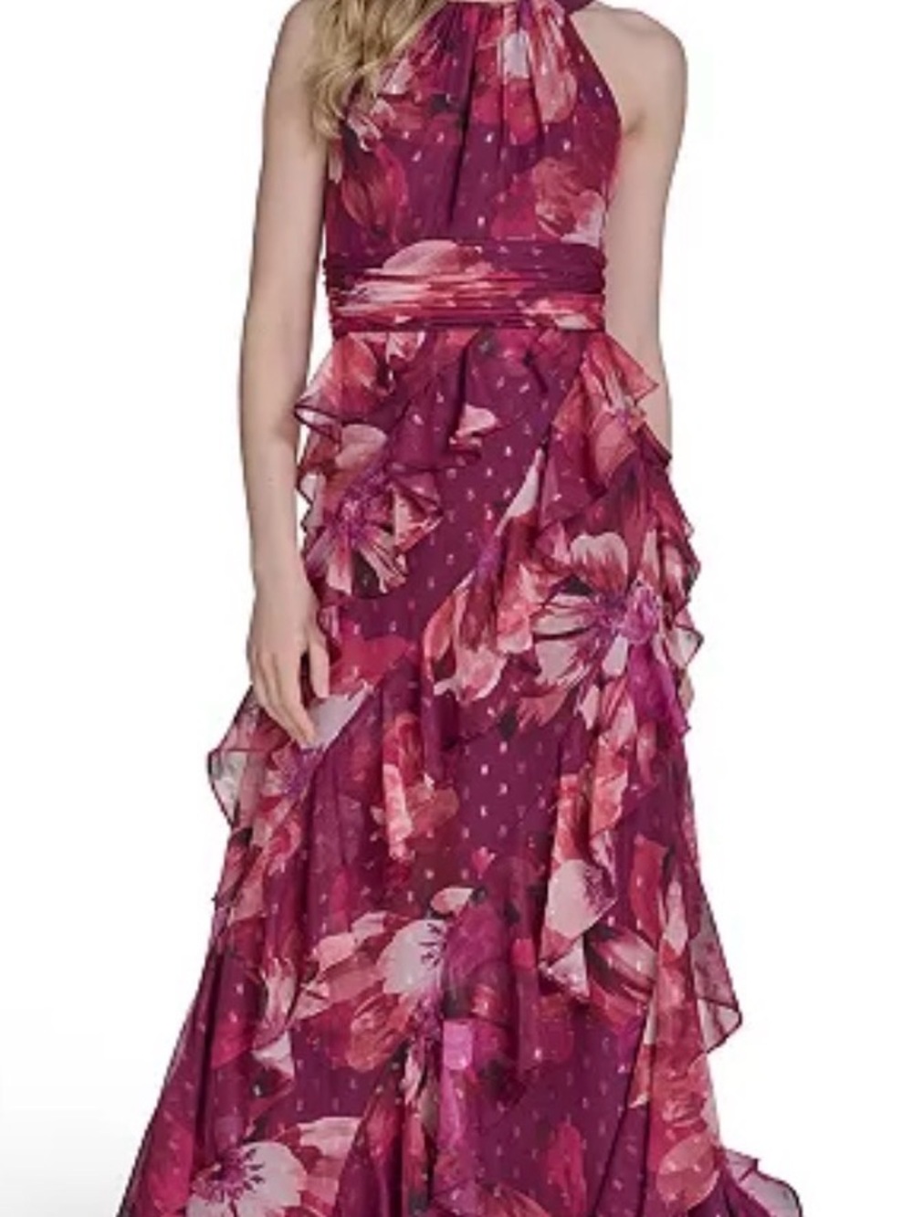 Eliza J Floral Halter Maxi Dress in Deep Berry